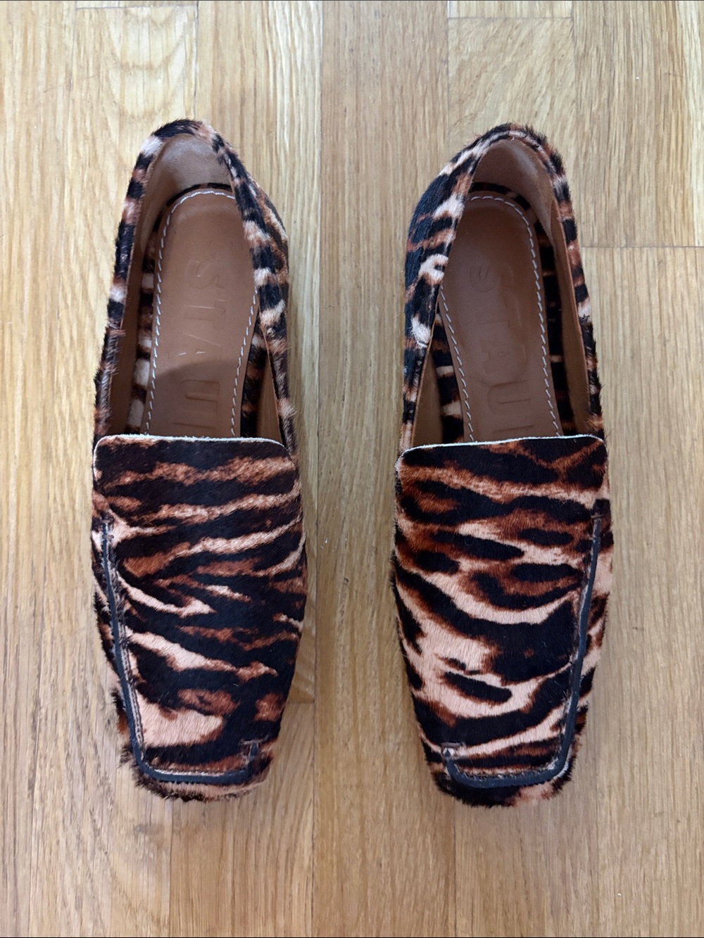 STAUD Becks Leopard Calf Hair Loafers